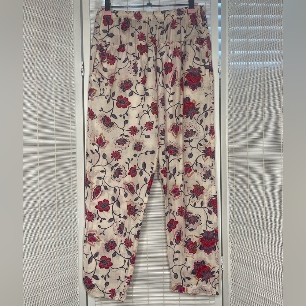 XiRENA Peyton Floral Lounge Pants Pink Purple Wide Leg Cotton Silk XS
